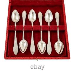 Ancient Set of 6 Danish Solid Silver Sculpted Coffee Spoons, I