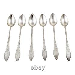 Ancient Set of 6 Danish Solid Silver Sculpted Coffee Spoons, I