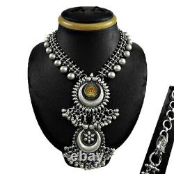 Ancient Setting Painted Glass Ganesha Necklace with Solid 925 Silver G2