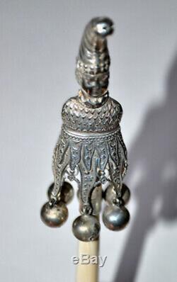 Ancient Silver Rattle In The Shape Of A Marotte