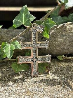 Ancient Solid Silver Art Nouveau Pendant Double Cross Lorraine Cross