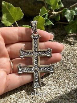 Ancient Solid Silver Art Nouveau Pendant Double Cross Lorraine Cross