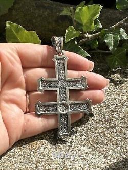 Ancient Solid Silver Art Nouveau Pendant Double Cross Lorraine Cross