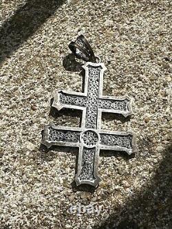 Ancient Solid Silver Art Nouveau Pendant Double Cross Lorraine Cross