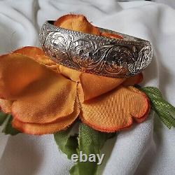 Ancient Solid Silver Bangle with Flower and Foliage Design Diameter 65mm Width