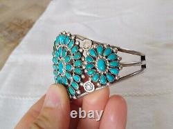 Ancient Solid Silver Bracelet with Navajo Zuni Native Turquoise Sterling Silver