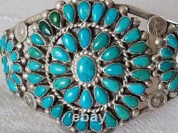 Ancient Solid Silver Bracelet with Navajo Zuni Native Turquoise Sterling Silver