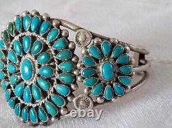 Ancient Solid Silver Bracelet with Navajo Zuni Native Turquoise Sterling Silver