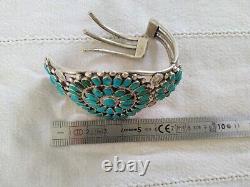 Ancient Solid Silver Bracelet with Navajo Zuni Native Turquoise Sterling Silver