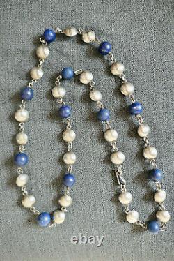 Ancient Solid Silver Necklace Set with Lapis Lazuli Beads