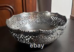 Ancient Solid Silver Persian Coupe with Qajar Era Openwork Flower Design