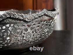 Ancient Solid Silver Persian Coupe with Qajar Era Openwork Flower Design