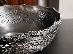 Ancient Solid Silver Persian Coupe with Qajar Era Openwork Flower Design