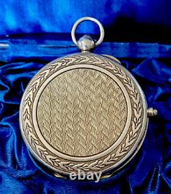 Ancient Solid Silver Powder Compact Pendant Art Deco Pocket Watch Chatelaine