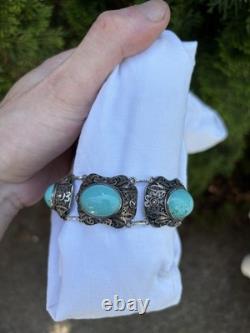 Ancient Solid Silver Turquoise Bracelet, China/Chinese/Asian/Antique