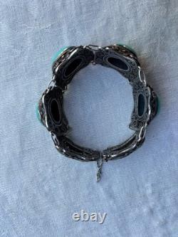 Ancient Solid Silver Turquoise Bracelet, China/Chinese/Asian/Antique