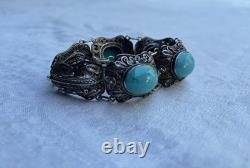 Ancient Solid Silver Turquoise Bracelet, China/Chinese/Asian/Antique