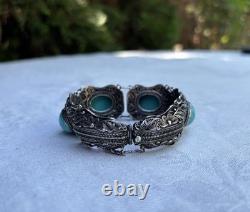 Ancient Solid Silver Turquoise Bracelet, China/Chinese/Asian/Antique