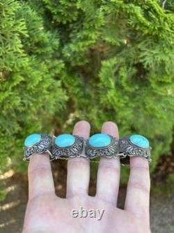 Ancient Solid Silver Turquoise Bracelet, China/Chinese/Asian/Antique