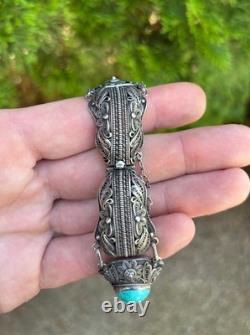 Ancient Solid Silver Turquoise Bracelet, China/Chinese/Asian/Antique