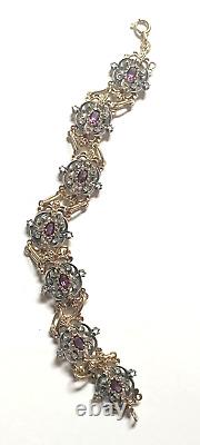 Ancient Solid Silver Vermeil Amethyst Diamond Bracelet