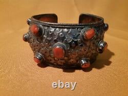 Ancient Tibetan Silver And Coral Bracelet