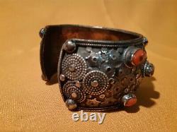 Ancient Tibetan Silver And Coral Bracelet