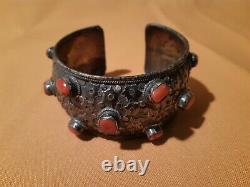 Ancient Tibetan Silver And Coral Bracelet