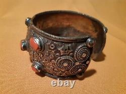 Ancient Tibetan Silver And Coral Bracelet