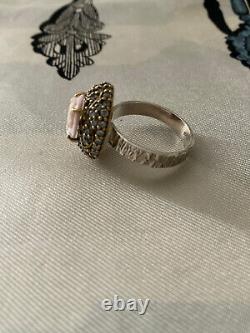 Ancient Unique Silver Vermeil Genuine Coral Cameo Rose Ring T55