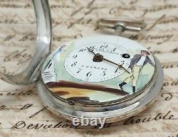 Ancient Watch Au Coq Silver Dial Painted Bordier In Geneva Children's Pocket Watch
