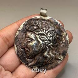 Ancient amulet pendant Greek Roman emperor in solid silver