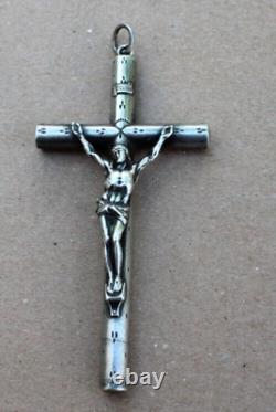 Ancient and large crucifix pendant, solid silver cross (religious object)