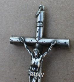 Ancient and large crucifix pendant, solid silver cross (religious object)