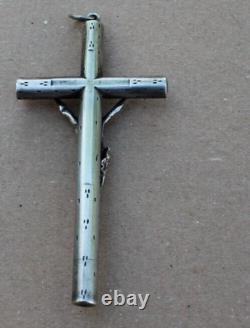 Ancient and large crucifix pendant, solid silver cross (religious object)