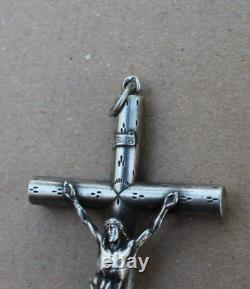 Ancient and large crucifix pendant, solid silver cross (religious object)