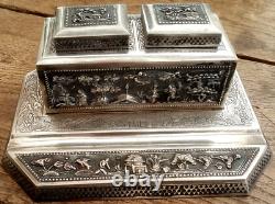 Ancient complete rare 3-piece silver writing set from Indochina