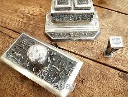 Ancient complete rare 3-piece silver writing set from Indochina