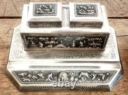 Ancient complete rare 3-piece silver writing set from Indochina