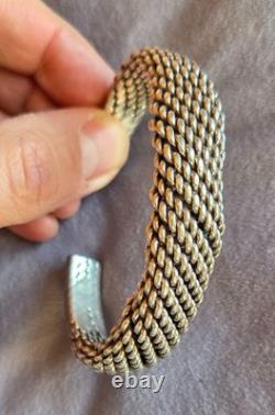 Ancient ethnic torque bracelet solid silver twisted Thailand Burma 72.85 G