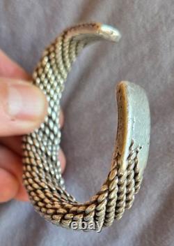 Ancient ethnic torque bracelet solid silver twisted Thailand Burma 72.85 G