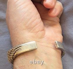 Ancient ethnic torque bracelet solid silver twisted Thailand Burma 72.85 G