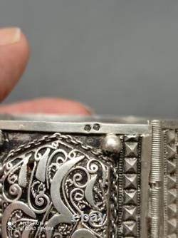 Ancient large Berber cuff bracelet from the Maghreb in solid silver, stamped.