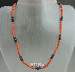 Ancient necklace in coral and solid silver, natural coral, Morocco, ethnic