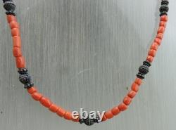 Ancient necklace in coral and solid silver, natural coral, Morocco, ethnic