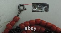 Ancient necklace in coral and solid silver, natural coral, Morocco, ethnic