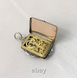 Ancient nielloed solid silver and vermeil vinaigrette pendant Salt Perfume Jewelry