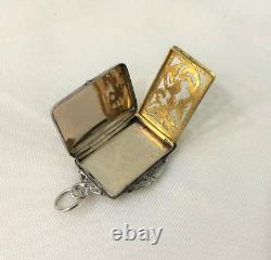 Ancient nielloed solid silver and vermeil vinaigrette pendant Salt Perfume Jewelry