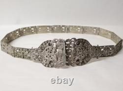 Ancient rare solid silver wedding belt, Islamic Asian tribal, 19th century