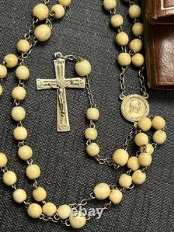 Ancient rosary made of solid silver and bone beads